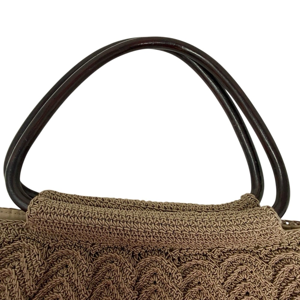 Vintage Nine West Brown Woven Macrame Crocheted Handbag Knitting Big Purse Boho - Picture 2 of 16